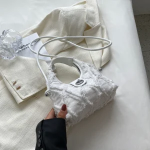 sac à main en jean blanc frangé