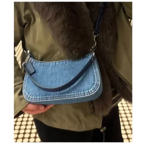 sac à main en jean avec bandoulière en cuir
