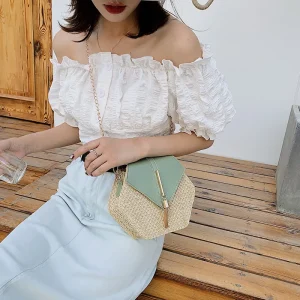 sac à main en paille vert tressée