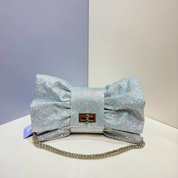 sac soirée argenté nœud papillon – pochette bandoulière femme chic strassée