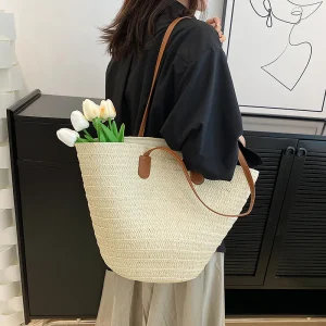 sac en paille panier de plage tressé