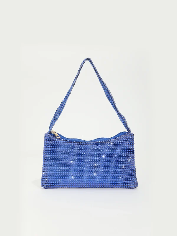 sac à main soirée bleu en strass brillant – pochette élégante femme