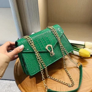sac à main en cuir vert effet croco