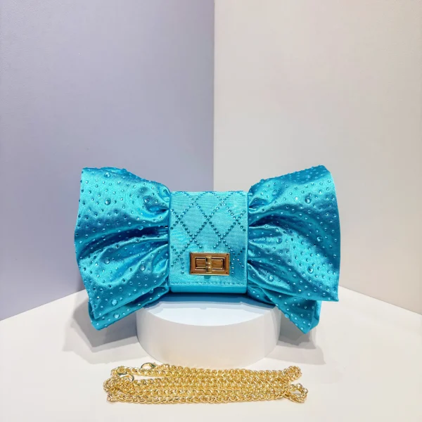 sac soirée bleu nœud papillon – pochette bandoulière femme chic strassée