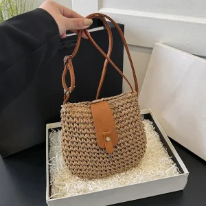 sac en paille marron tressé