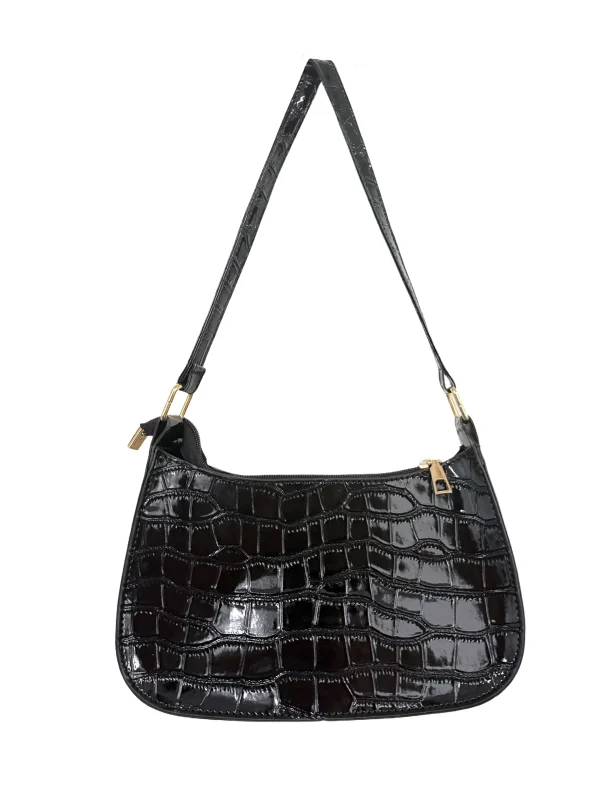 sac à main en cuir vernis noir – chic amp brillant