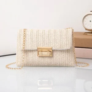 sac à main en paille blanc tressée