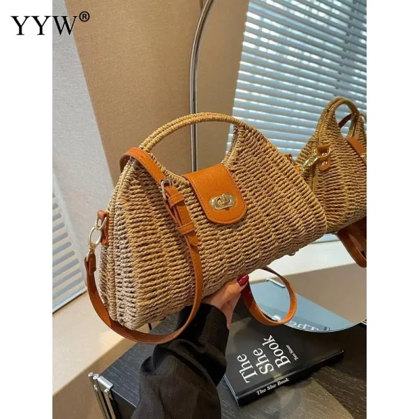 sac à main en paille marron tressé