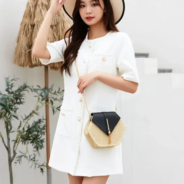 sac à main en paille noir tressée