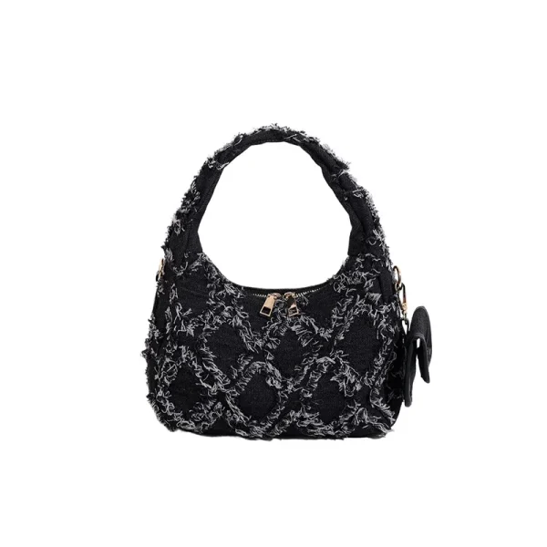 sac à main jean noir tressé – style urbain décontracté