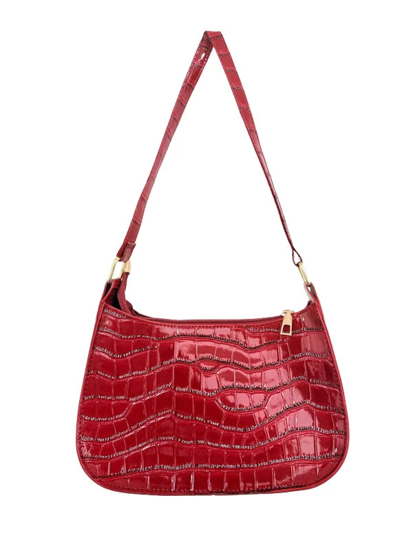sac à main en cuir vernis rouge – chic amp brillant