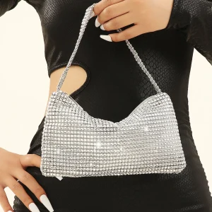 sac à main soirée argenté en strass brillant