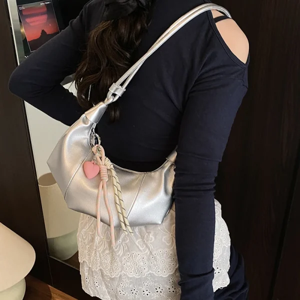 sac à main en cuir épaule gris pailleté