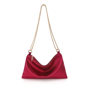 sac à main rougebordeaux en velours avec chaîne dorée – élégant et chic pour soirée