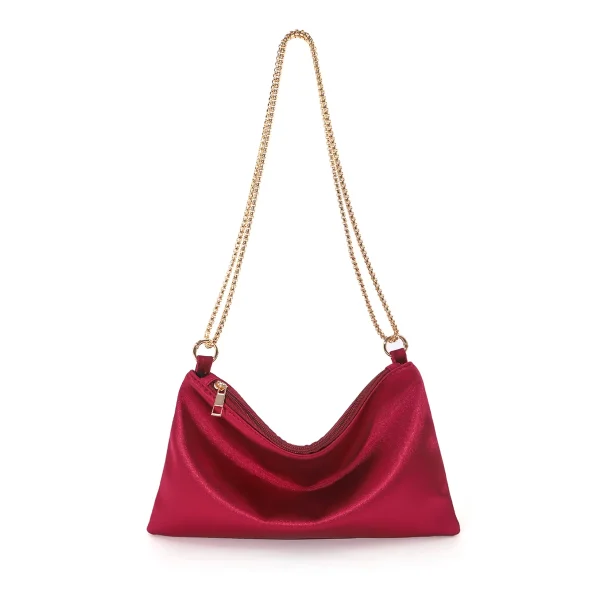 sac à main rougebordeaux en velours avec chaîne dorée – élégant et chic pour soirée