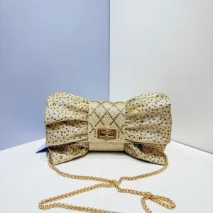 sac soirée doré nœud papillon – pochette bandoulière femme chic strassée