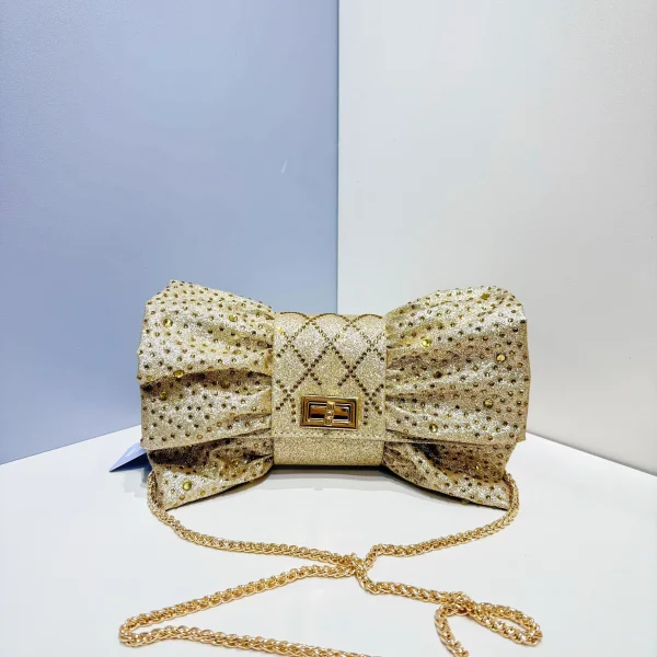 sac soirée doré nœud papillon – pochette bandoulière femme chic strassée
