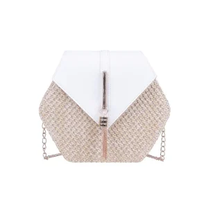 sac à main en paille blanc tressée – géométrique amp chic d'été