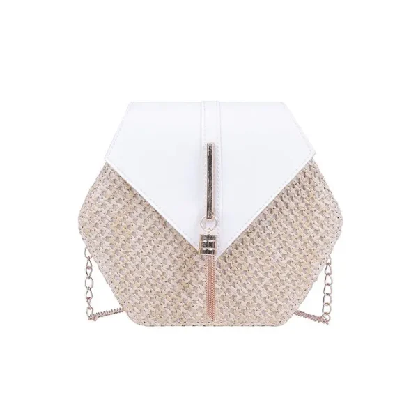 sac à main en paille blanc tressée – géométrique amp chic d'été