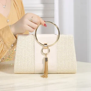 sac à main élégant en paille tressée blanc