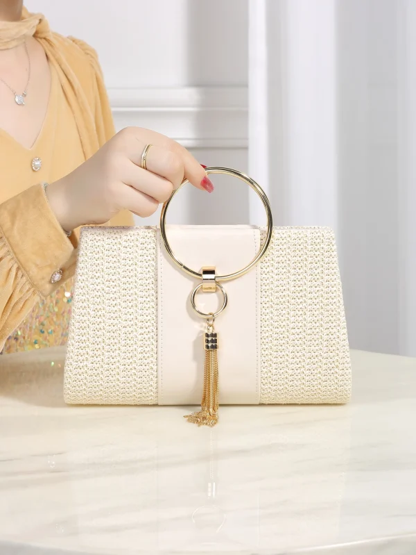 sac à main élégant en paille tressée blanc
