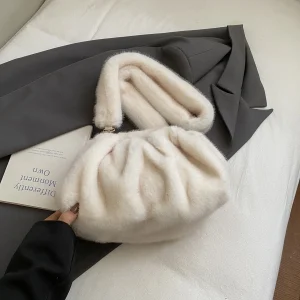 Sac À Main Fourrure Blanc – Sac Hiver Doux À Anse Large Et Style Bouffant