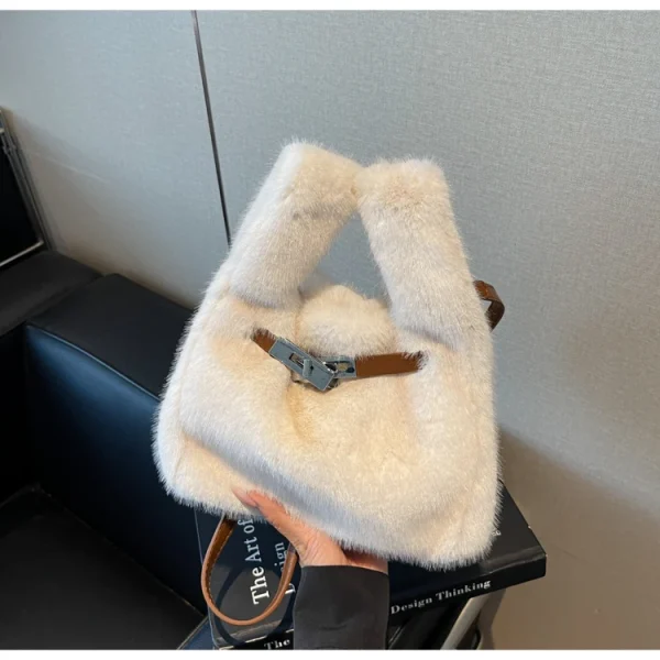 Sac À Main En Fourrure Synthétique Blanc – Sac Épaule Doux Et Tendance Avec Anse Réglable