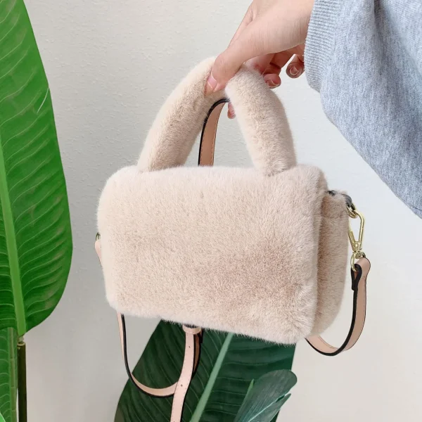 Sac À Main Fourrure Beige – Sac Hiver Doux Et Chic Avec Bandoulière Amovible