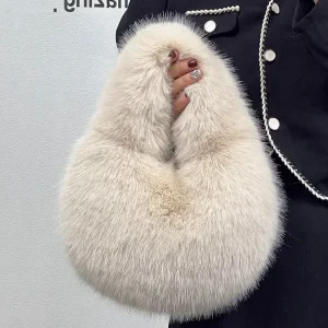 Sac À Main En Fausse Fourrure Beige – Style Hiver Luxe Doux Et Élégant
