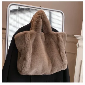 Sac À Main En Fausse Fourrure Marron – Sac D’hiver Doux Tendance Et Élégant
