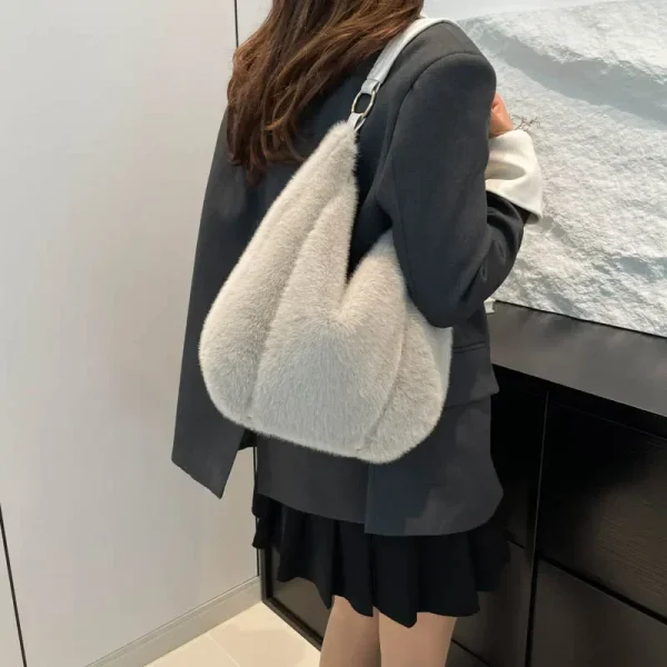Sac À Main Fourrure Hobo Gris – Sac Épaule Doux Et Tendance Pour L’hiver