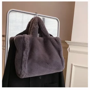 Sac À Main En Fausse Fourrure Gris – Sac D’hiver Doux Tendance Et Élégant