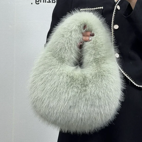 Sac À Main En Fausse Fourrure Verte – Style Hiver Luxe Doux Et Élégant