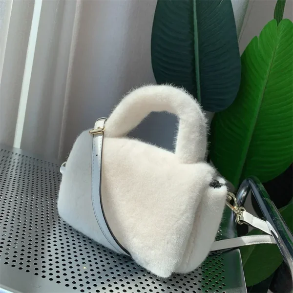 Sac À Main Fourrure Blanc – Sac Hiver Doux Et Chic Avec Bandoulière Amovible