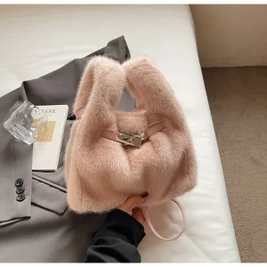 Sac À Main En Fourrure Synthétique Rose – Sac Épaule Doux Et Tendance Avec Anse Réglable
