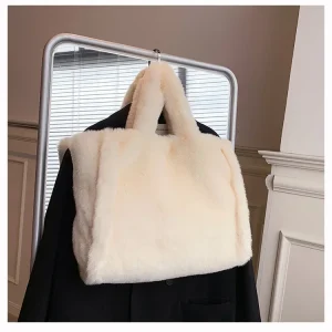 Sac À Main En Fausse Fourrure Blanche – Sac D’hiver Doux Tendance Et Élégant