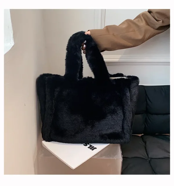 Sac À Main En Fausse Fourrure Noire – Sac D’hiver Doux Tendance Et Élégant