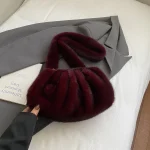 Sac À Main Fourrure Bordeaux – Sac Hiver Doux À Anse Large Et Style Bouffant