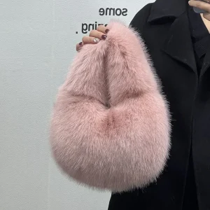 Sac À Main En Fausse Fourrure Rose – Style Hiver Luxe Doux Et Élégant