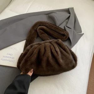 Sac À Main Fourrure Marron – Sac Hiver Doux À Anse Large Et Style Bouffant