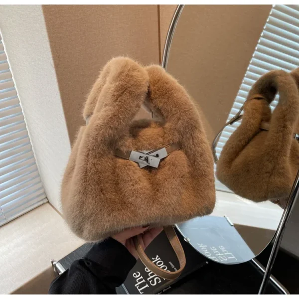 Sac À Main En Fourrure Synthétique Marron Clair – Sac Épaule Doux Et Tendance Avec Anse Réglable