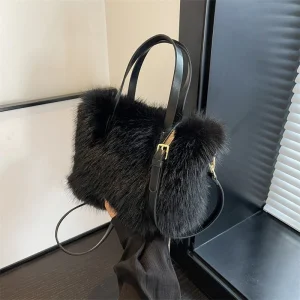 Sac À Main Fourrure Noire – Hivernal Doux Et Élégant